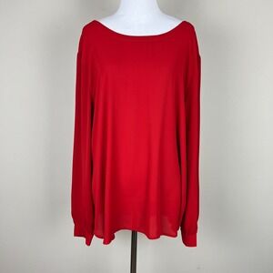 New Loft Blouse Top Womens‎ XL Red Semi Sheer Long Sleeve Pullover Casual Office